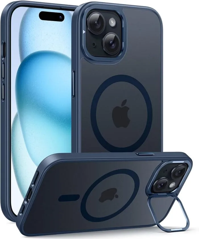 Premium Texture FNTCASE for iPhone 15 Phone Case: Magnetic Charging Shockproof Magsafe Support with Kickstand - Frosted Oil Spray Touch