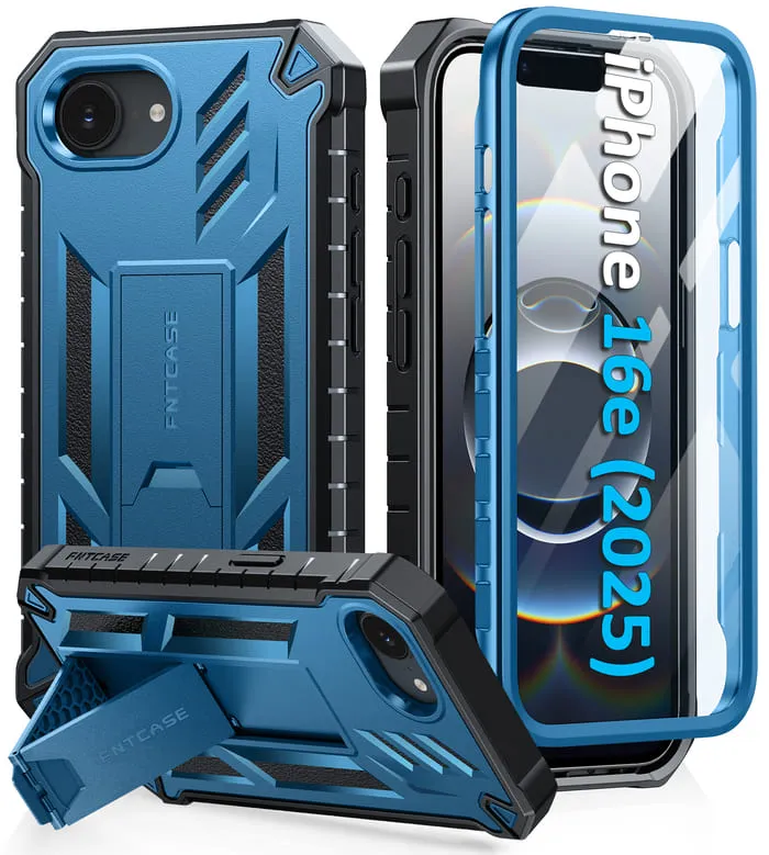 FNTCASE For iPhone SE 4/ SE 2025/ 16E Phone Case: Military Grade Shockproof with Built-in Screen Protector and Kickstand Protective Gear