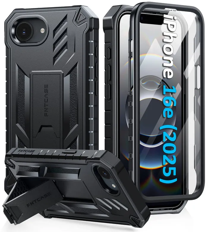 FNTCASE For iPhone SE 4/ SE 2025/ 16E Phone Case: Military Grade Shockproof with Built-in Screen Protector and Kickstand Matte Shield Layer