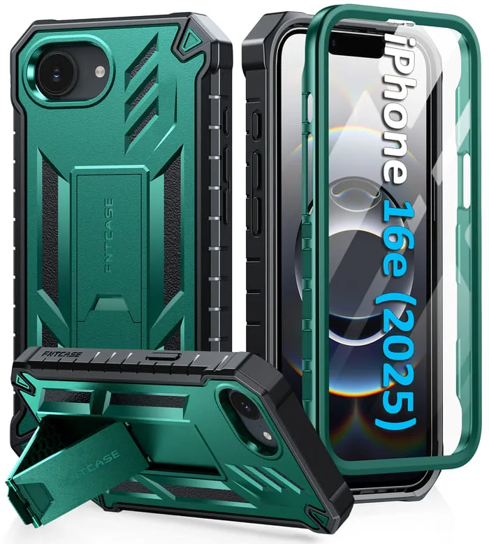 FNTCASE For iPhone SE 4/ SE 2025/ 16E Phone Case: Military Grade Shockproof with Built-in Screen Protector and Kickstand Protective Edge