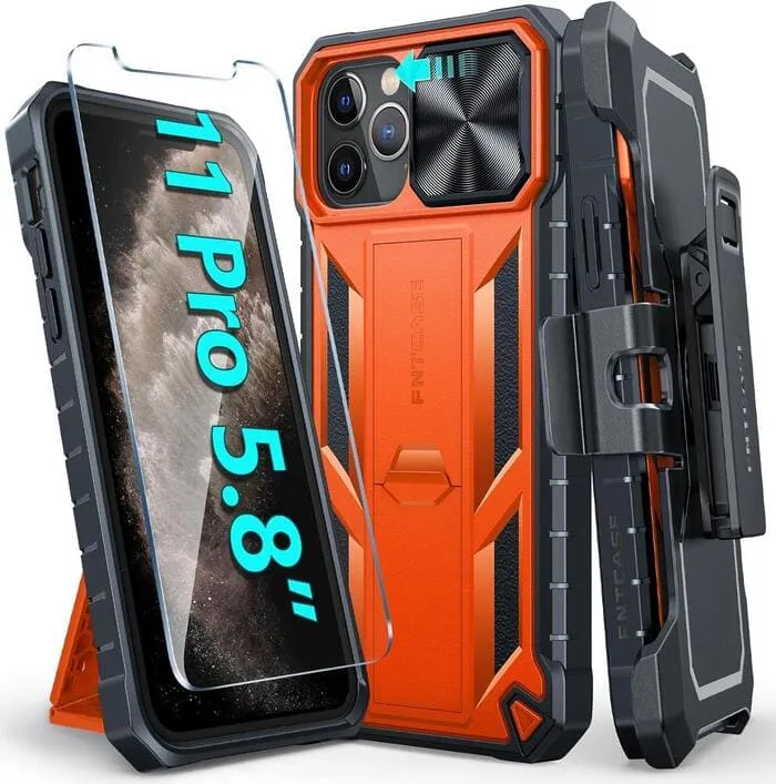 FNTCASE iPhone 11 Pro Case 5.8 inches Military Grade Shockproof Dual Protective Cell Phone Cover with Belt Clip Holster and Kickstand Lightweight accessory Light Edge