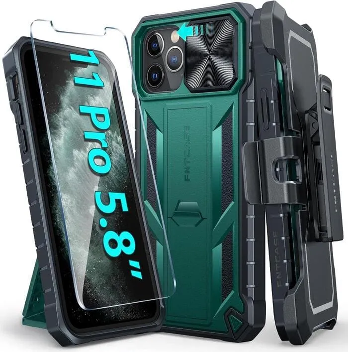 FNTCASE iPhone 11 Pro Case 5.8 inches Military Grade Shockproof Dual Protective Cell Phone Cover with Belt Clip Holster and Kickstand Soft Touching Premium Edge