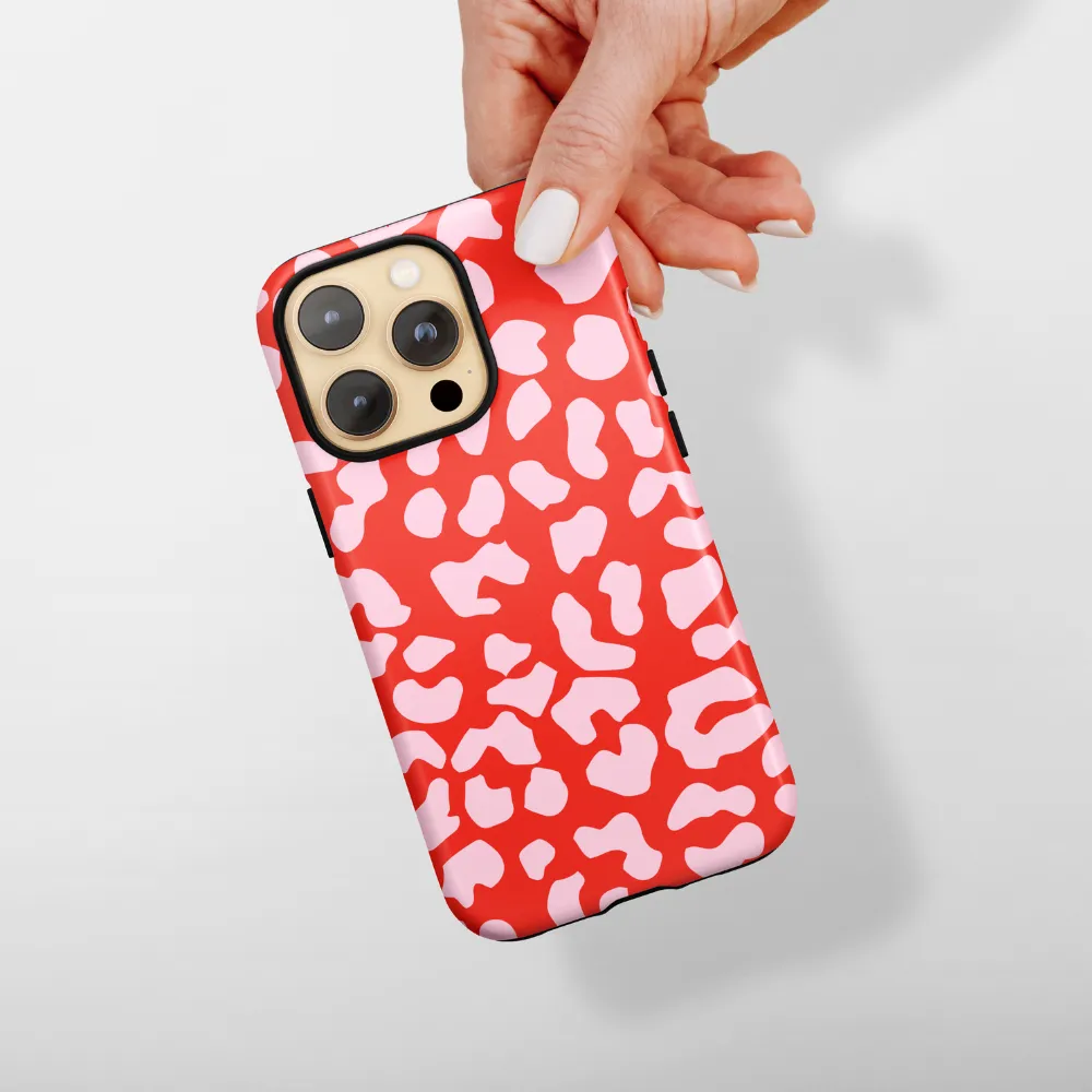 Smooth Protection Flexible Texture Tough Phone Case - Red & Pink Leopard