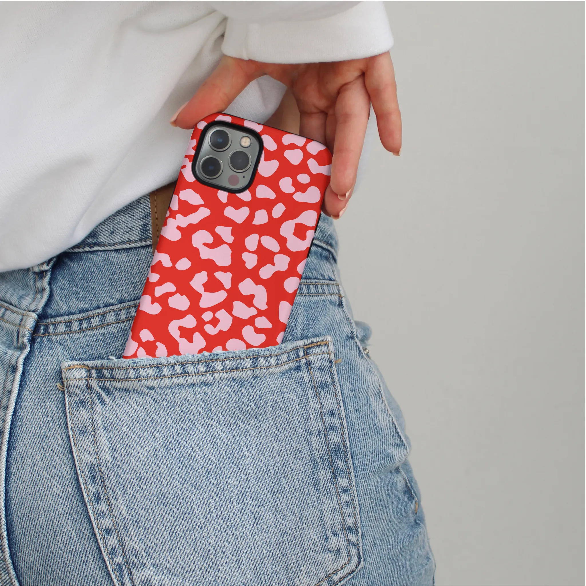 Tough Phone Case - Red & Pink Leopard Soft Layer Texture Unisex Design