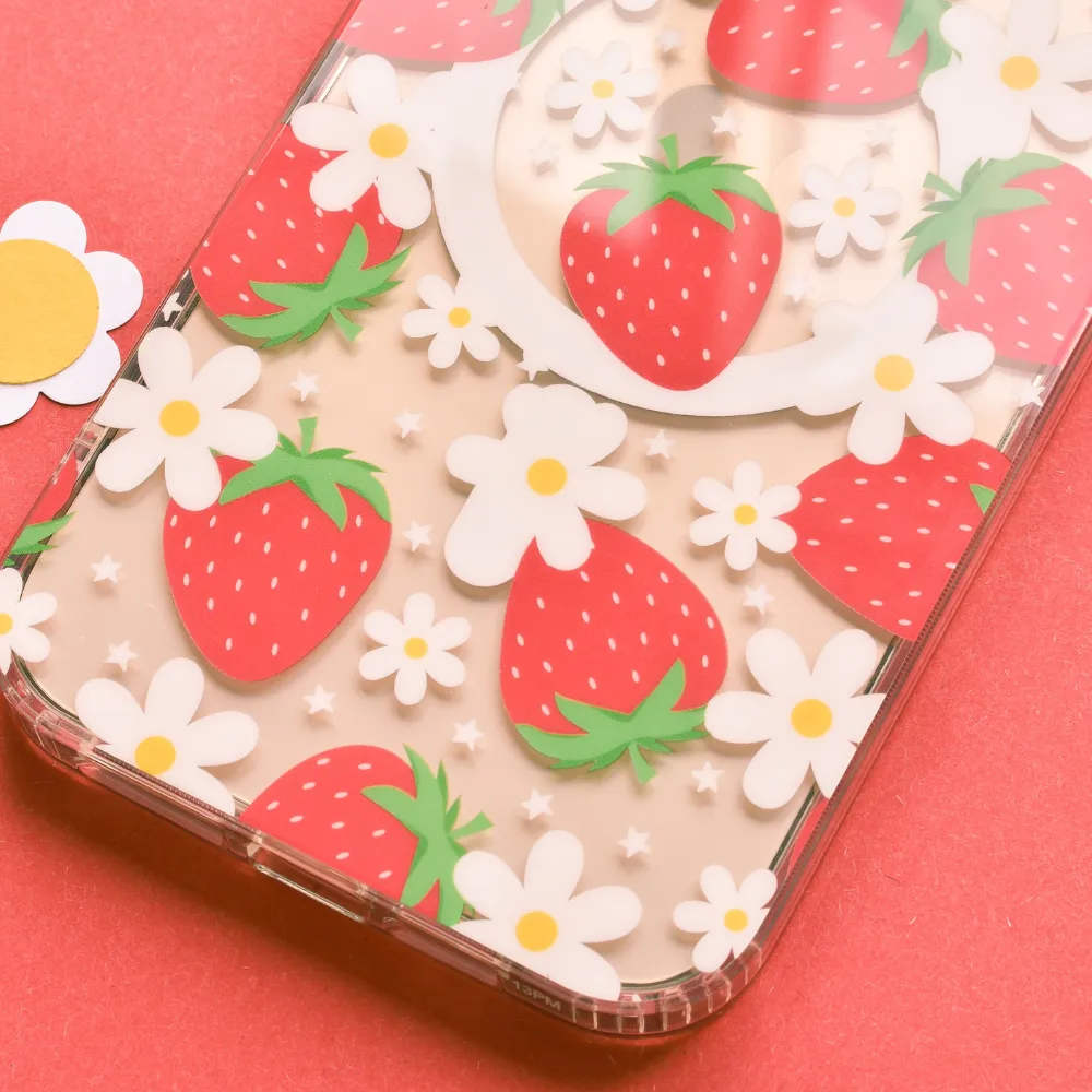 Ultra Thin Premium Texture Layer Clear MagSafe? Phone Case - Berry Cute Strawberry