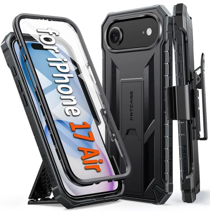 Soft Edge Texture FNTCASE for iPhone Air Case: Military Grade Rugged Cell Phone Cover with Kickstand and Belt Clip Holster
