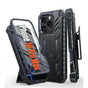 FNTCASE iPhone 16 Pro Max Phone Case: Rugged Protective Phone Case with Belt Clip Holster and Kickstand Protective Shell Design