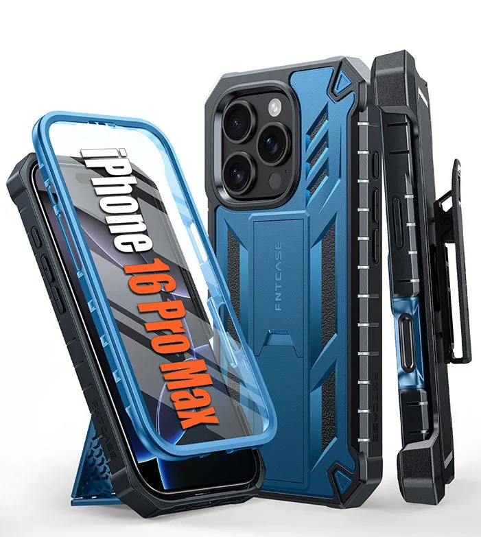 Durable Pattern FNTCASE iPhone 16 Pro Max Phone Case: Rugged Protective Phone Case with Belt Clip Holster and Kickstand