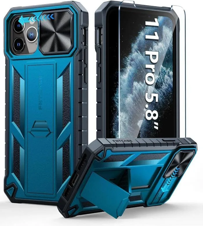 FNTCASE iPhone 11 Pro Case 5.8 inches Military Grade Shockproof Dual Protective Cell Phone Cover with Slidable Camera Cover and Kickstand Smooth Craftsmanship