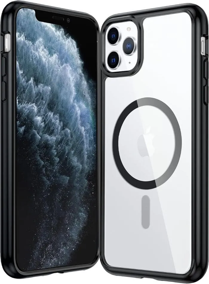FNTCASE for iPhone 11 Pro Max Clear Phone Case: Magnetic Charging Shockproof Magsafe Support Hybrid Shield Handy Use