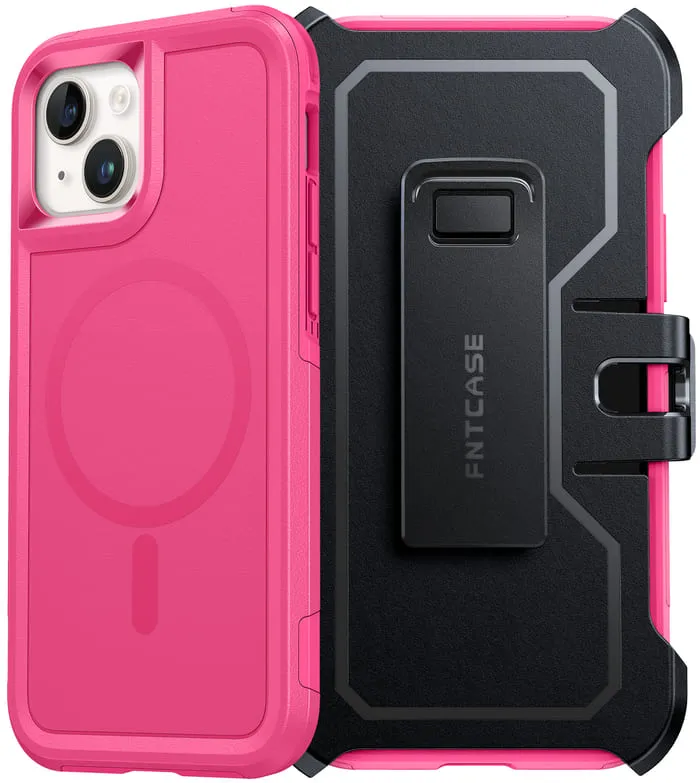 FNTCASE for iPhone 13 iPhone 14 Magnetic Case: Dual Layer Protective Phone Cover with Belt Clip Holster | Military Grade Dropproof Protection Durable Non Slip Textured Back Smooth Look Texture Polished Finish