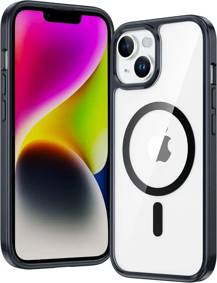 FNTCASE for iPhone 14 Plus Clear Phone Case: Magnetic Charging Shockproof Magsafe Support Glossy Pattern