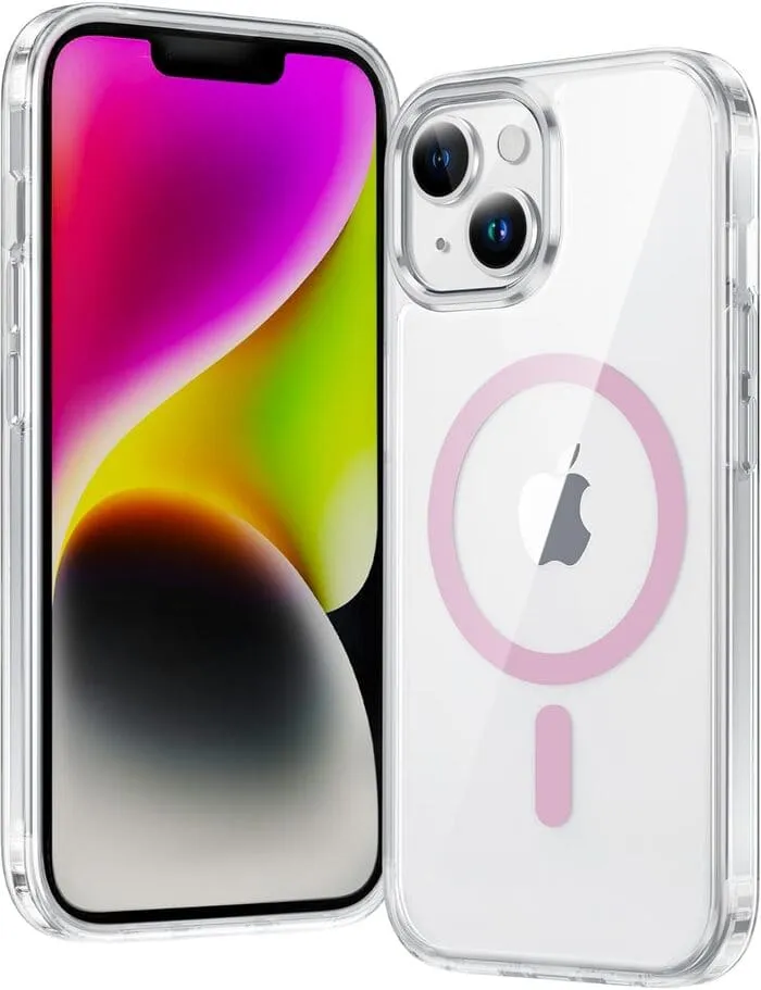 FNTCASE for iPhone 14 Plus Clear Phone Case: Magnetic Charging Shockproof Magsafe Support High gloss