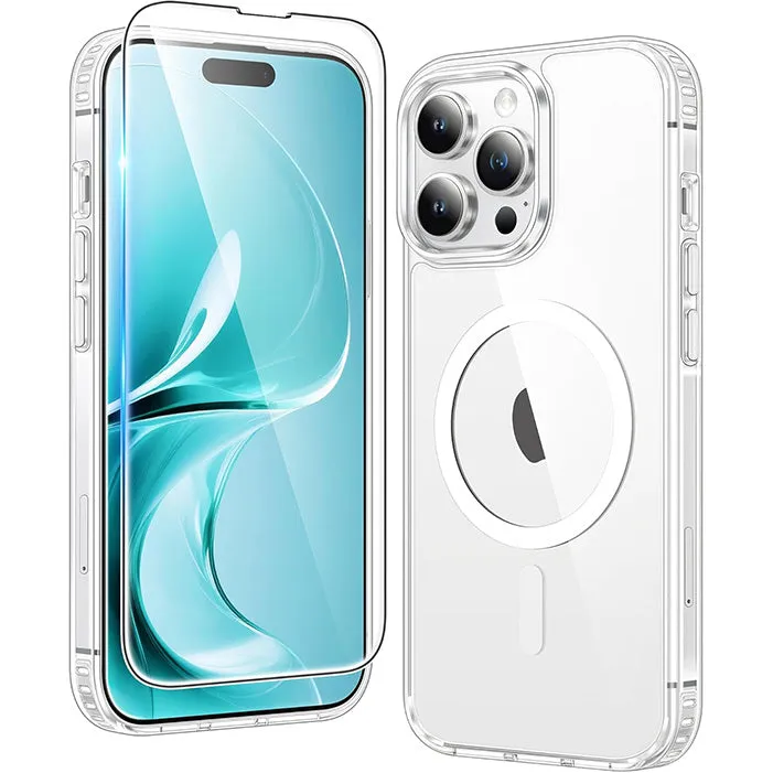 Protective Layering Modern Build FNTCASE for iPhone 14 Pro Clear Phone Case: Magnetic Charging Shockproof Magsafe Support