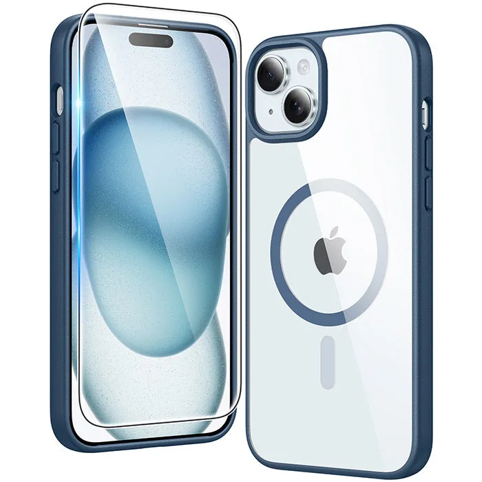 Durable Look FNTCASE for iPhone 15 Plus 14 Plus Case: Clear Anti Yellowing Magnetic Military Grade Drop Protection Cell Phone Cover - Rugged Shockproof Protective Bumper Transparent