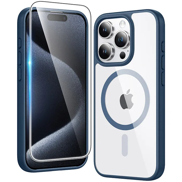 Luxury Shine FNTCASE for iPhone 15 Pro Case: Clear Anti Yellowing Magnetic Military Grade Drop Protection Cell Phone Cover - Rugged Shockproof Protective Bumper Transparent