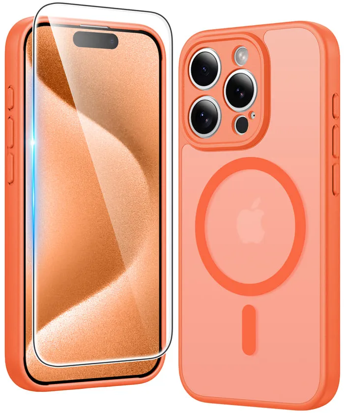 FNTCASE for iPhone 15 Pro Case: Strong Magnetic Translucent Matte Slim Shockproof Protective Drop Protection Phone Cover Portable Protection Rugged Finish