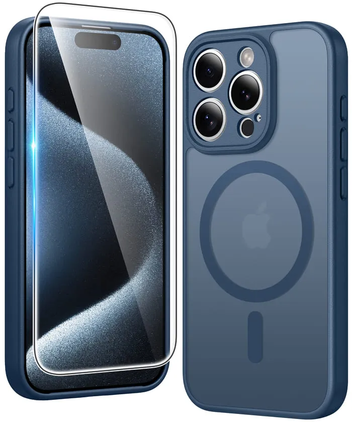 FNTCASE for iPhone 15 Pro Max Case: Strong Magnetic Translucent Matte Slim Shockproof Protective Drop Full Protection Phone Cover Hybrid Grip