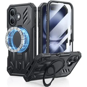 Personal Style FNTCASE for iPhone 16 Case with Ring Holder Magnetic Kickstand Military Grade Shockproof Protective Rugged Cell Phone Cover