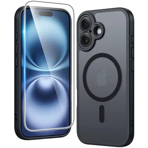 Luxury Appeal Trendy Detailing FNTCASE for iPhone 16 Plus Case: Strong Magnetic Translucent Matte Slim Shockproof Protective Drop Full Protection Phone Cover