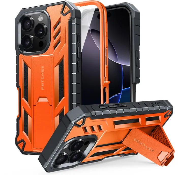 FNTCASE For iPhone 16 Pro 6.3 inch 2024 Phone Case: Military Grade Shockproof with Built-in Screen Protector and Kickstand Classic Frame