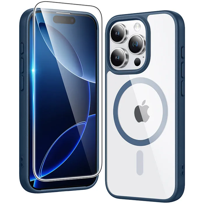 FNTCASE for iPhone 16 Pro Case: Clear Anti Yellowing Magnetic Military Grade Drop Protection Cell Phone Cover - Rugged Shockproof Protective Bumper Transparent Rugged Look