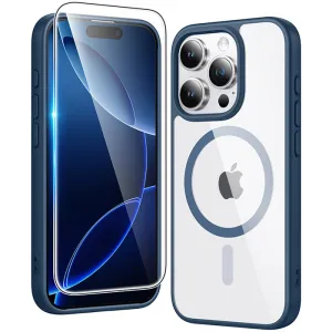 FNTCASE for iPhone 16 Pro Case: Clear Anti Yellowing Magnetic Military Grade Drop Protection Cell Phone Cover - Rugged Shockproof Protective Bumper Transparent Rugged Look