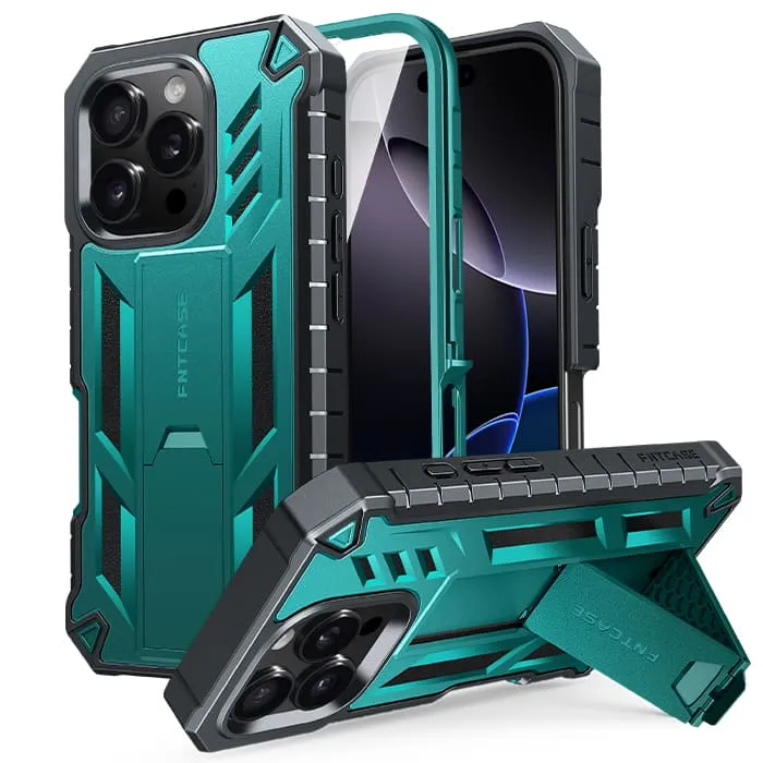 Durable Shell FNTCASE For iPhone 16 Pro Max 6.9 inch 2024 Phone Case: Military Grade Shockproof with Built-in Screen Protector and Kickstand
