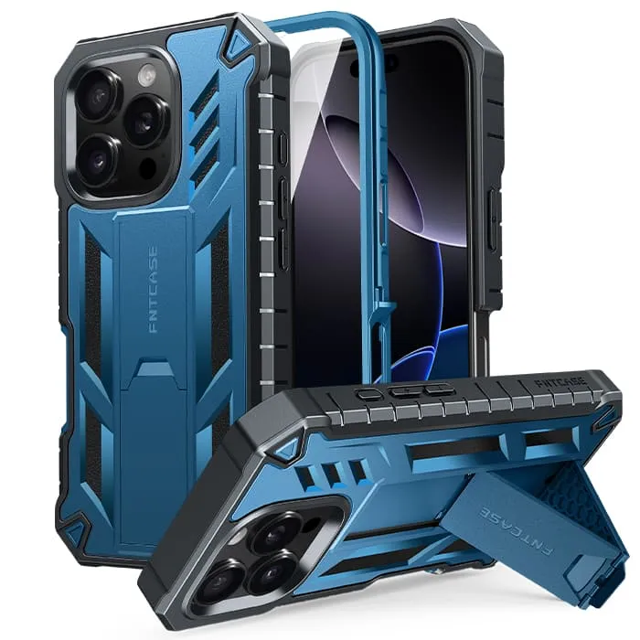 FNTCASE For iPhone 16 Pro Max 6.9 inch 2024 Phone Case: Military Grade Shockproof with Built-in Screen Protector and Kickstand Shock Absorber Premium Shield
