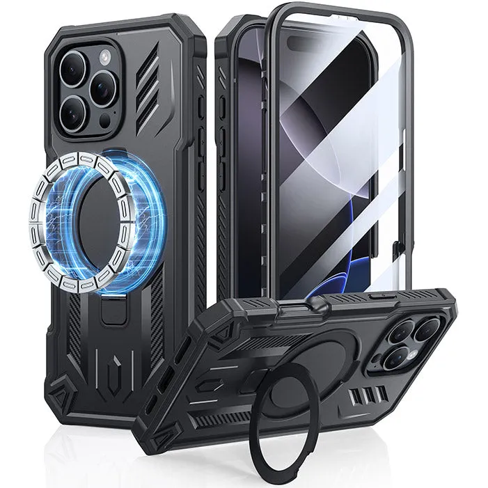 FNTCASE for iPhone 16 Pro Max Case with Ring Holder Magnetic Kickstand Military Grade Shockproof Protective Rugged Cell Phone Cover Casual Wear Color Layer