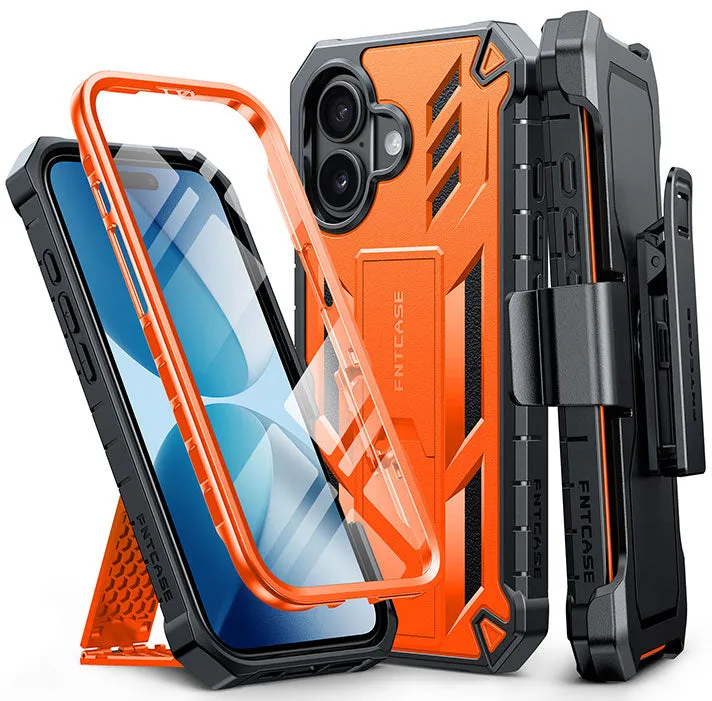 FNTCASE for iPhone 17 Case: Military Grade Rugged Cell Phone Cover with Kickstand and Belt Clip Holster Stylish Aesthetic Soft Frame