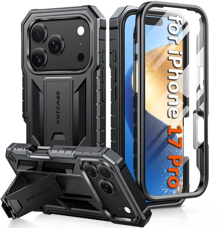 FNTCASE For iPhone 17 Pro 6.3 inch Phone Case: Military Grade Shockproof with Built-in Screen Protector and Kickstand Artistic Print
