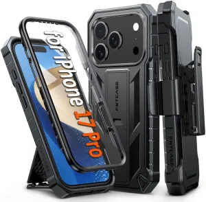 Polished Look FNTCASE for iPhone 17 Pro Case: Military Grade Rugged Cell Phone Cover with Kickstand and Belt Clip Holster