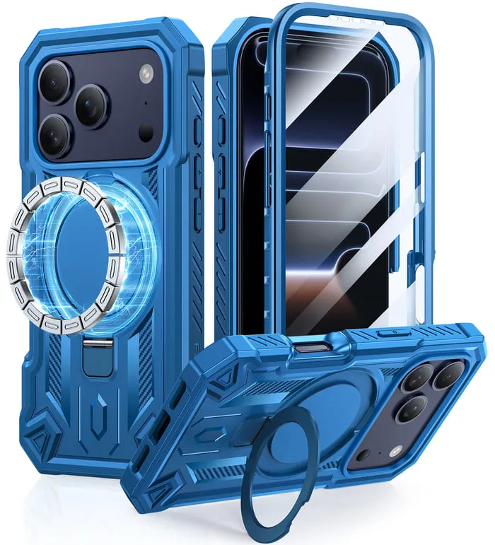 FNTCASE for iPhone 17 Pro Case with Ring Holder Magnetic Kickstand Military Grade Shockproof Protective Rugged Cell Phone Cover Protective Design Texture