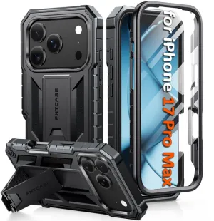 FNTCASE For iPhone 17 Pro Max 6.9 inch Phone Case: Military Grade Shockproof with Built-in Screen Protector and Kickstand Soft Layer Texture Polished Texture Design