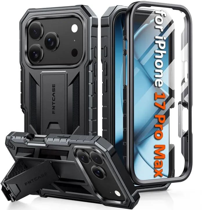 FNTCASE For iPhone 17 Pro Max 6.9 inch Phone Case: Military Grade Shockproof with Built-in Screen Protector and Kickstand Soft Layer Texture Polished Texture Design