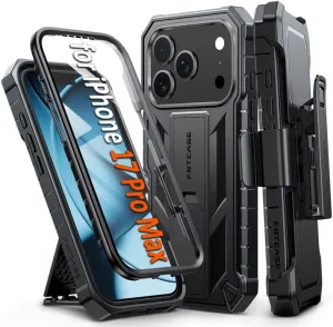 FNTCASE for iPhone 17 Pro Max Case: Military Grade Rugged Cell Phone Cover with Kickstand and Belt Clip Holster Color Layer