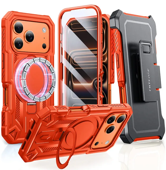 Unique Pattern FNTCASE for iPhone 17 Pro Max Case with Ring Holder Magnetic Kickstand Military Grade Shockproof Protective Rugged Cell Phone Cover with Belt Clip Holster