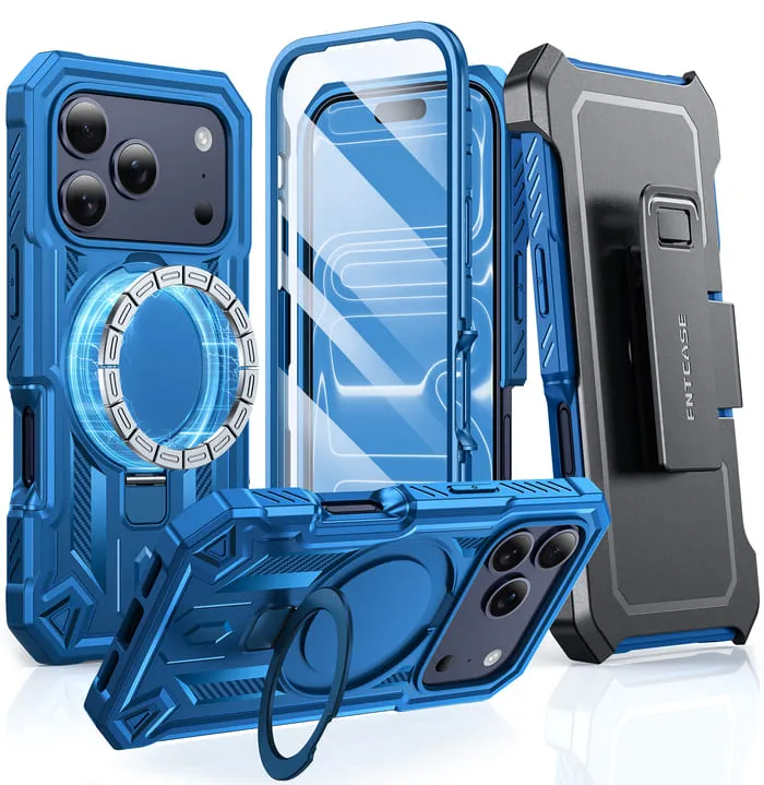 Shock Frame FNTCASE for iPhone 17 Pro Max Case with Ring Holder Magnetic Kickstand Military Grade Shockproof Protective Rugged Cell Phone Cover with Belt Clip Holster