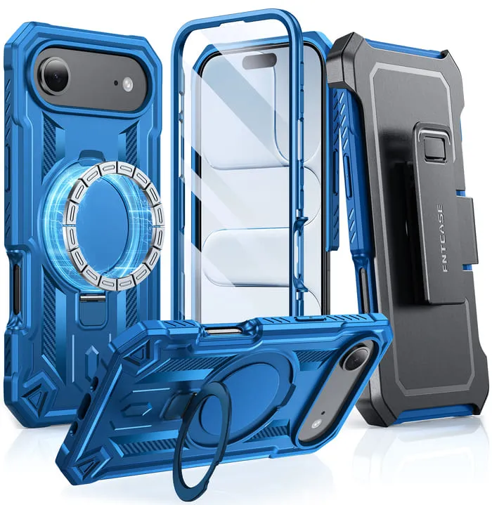 FNTCASE for iPhone Air Case with Ring Holder Magnetic Kickstand Military Grade Shockproof Protective Rugged Cell Phone Cover with Belt Clip Holster Flexible Shell
