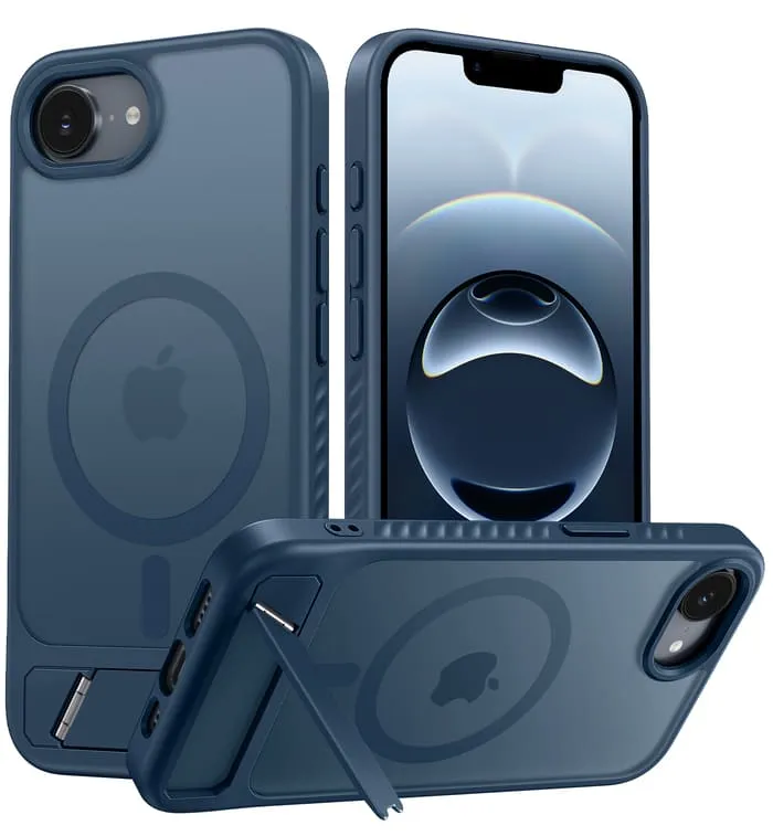 FNTCASE for iPhone SE 4/ SE 2025/ 16E Case: Magnetic Translucent Matte Phone Cover with Kickstand Military Grade Shockproof Protective Drop Protection Stand Phone Case Slim Rugged Soft Edge Rugged Protection