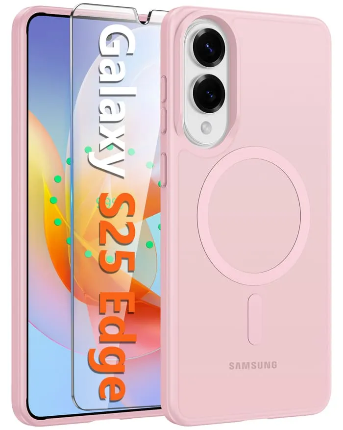 Shock Surface FNTCASE for Samsung Galaxy S25 Edge 6.7 Inch Phone Case: Magnetic Translucent Matte Shockproof Slim Phone Cover - Military Grade Drop Proof Hard Back Anti-Fingerprint Protective Case