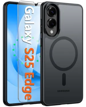 Premium Texture Design Gloss Texture FNTCASE for Samsung Galaxy S25 Edge 6.7 Inch Phone Case: Magnetic Translucent Matte Shockproof Slim Phone Cover - Military Grade Drop Proof Hard Back Anti-Fingerprint Protective Case