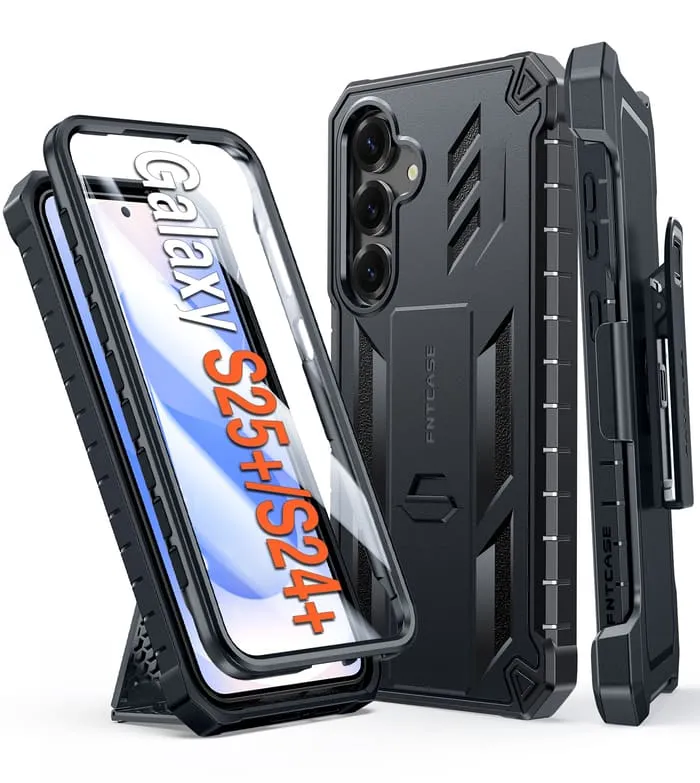 Flexible Edge Texture Edge Protection FNTCASE For Samsung Galaxy S25 / S24  5G 6.7 inch Phone Case: Rugged Protective Phone Case with Belt Clip Holster and Kickstand