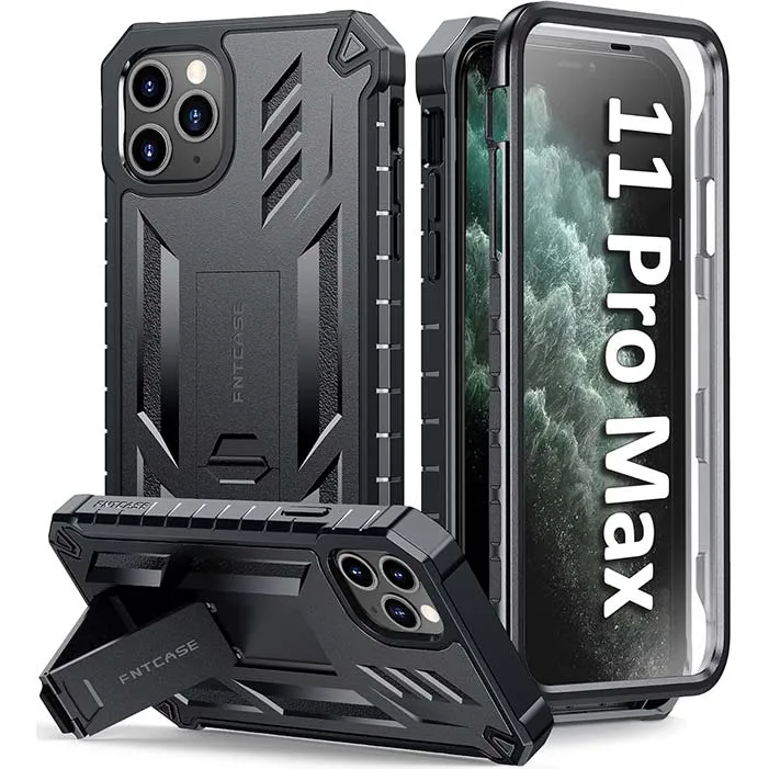 FNTCASE iPhone 11 Pro-Max Case: Rugged Shockproof Protective Case with Kickstand Luxury Finish
