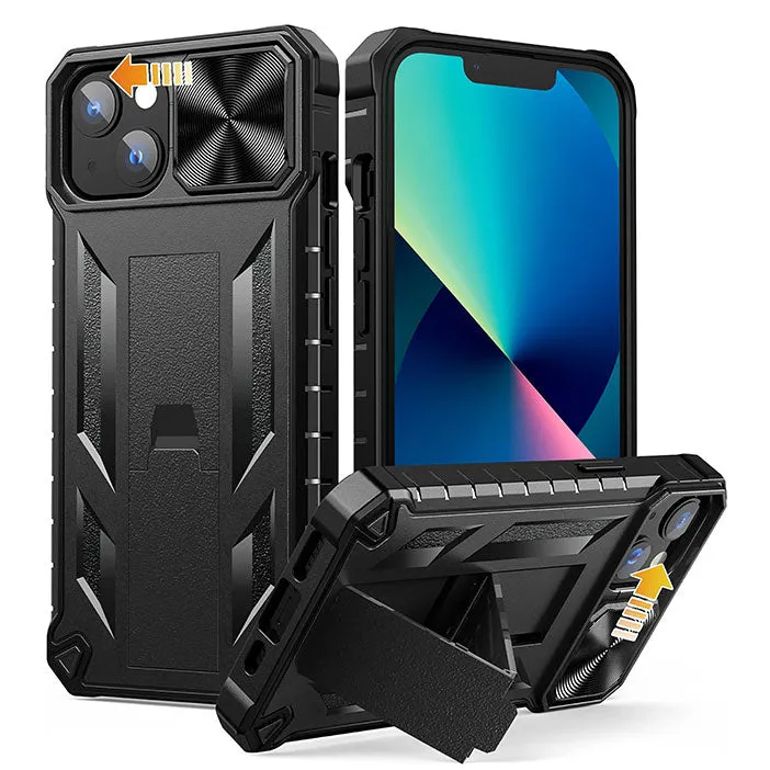 FNTCASE iPhone 13 iPhone 14 Phone Cover with Slidable Camera Lens Cover and Built-in Kickstand Protective Build