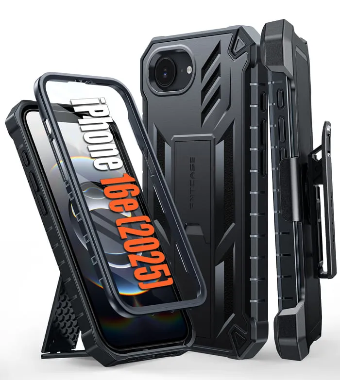 FNTCASE iPhone SE 4/ SE 2025/ 16E Phone Case: Rugged Protective Phone Case with Belt Clip Holster and Kickstand Comfort Texture Finish Gloss Layer Finish