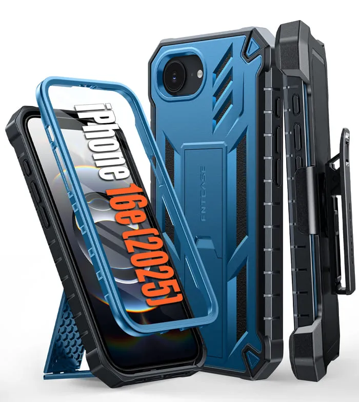 FNTCASE iPhone SE 4/ SE 2025/ 16E Phone Case: Rugged Protective Phone Case with Belt Clip Holster and Kickstand Modern Edge