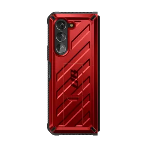 Galaxy Z Fold5 Unicorn Beetle Kickstand Case with Screen Protector-Metallic Red Clear Texture