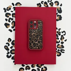 Matte Pattern Carbon Fiber Burgundy Leopard Phone Case